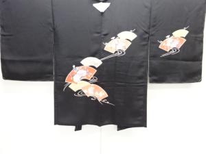 未使用品　地紙に草花模様一ツ紋絵羽織